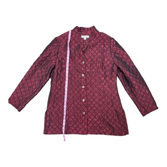 Coldwater Creek Duster Jacket Size M Quilted Diamond Print Button Down Burgundy - Picture 4 of 8